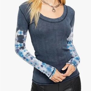 Free People Blue Tie-Dye Long Sleeve Top